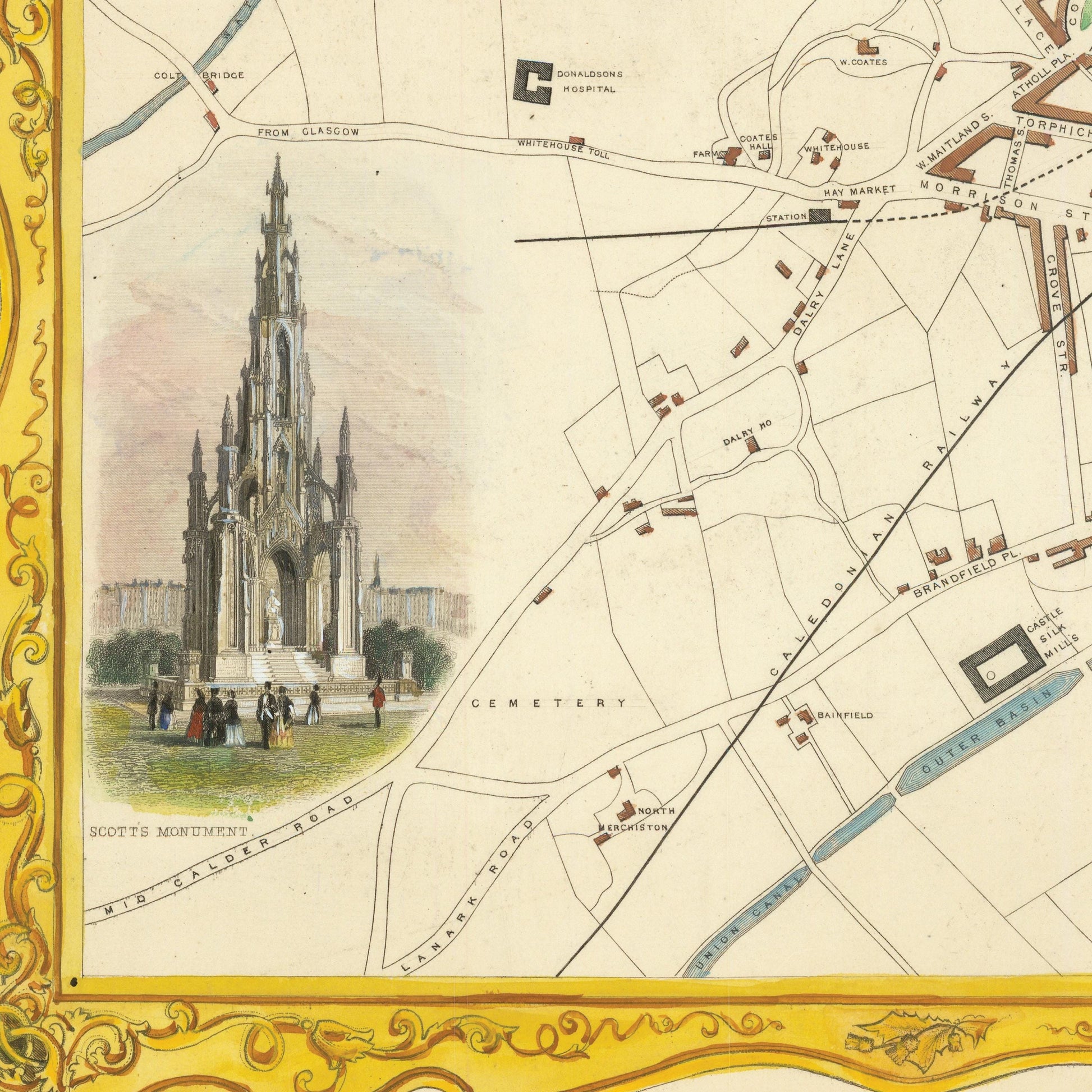 Old Edinburgh Map | Plan of the City of Edinburgh, Scotland | 1851 | Vintage Scottish Print | Old Map Wall Decor