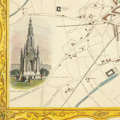 Old Edinburgh Map | Plan of the City of Edinburgh, Scotland | 1851 | Vintage Scottish Print | Old Map Wall Decor