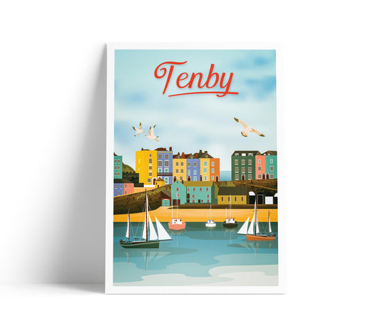 Tenby Travel Poster - Tenby prints, Tenby Art, Wales Print Poster, Welsh Art, Tenby Harbour, Pembrokeshire Prints by Printagonist