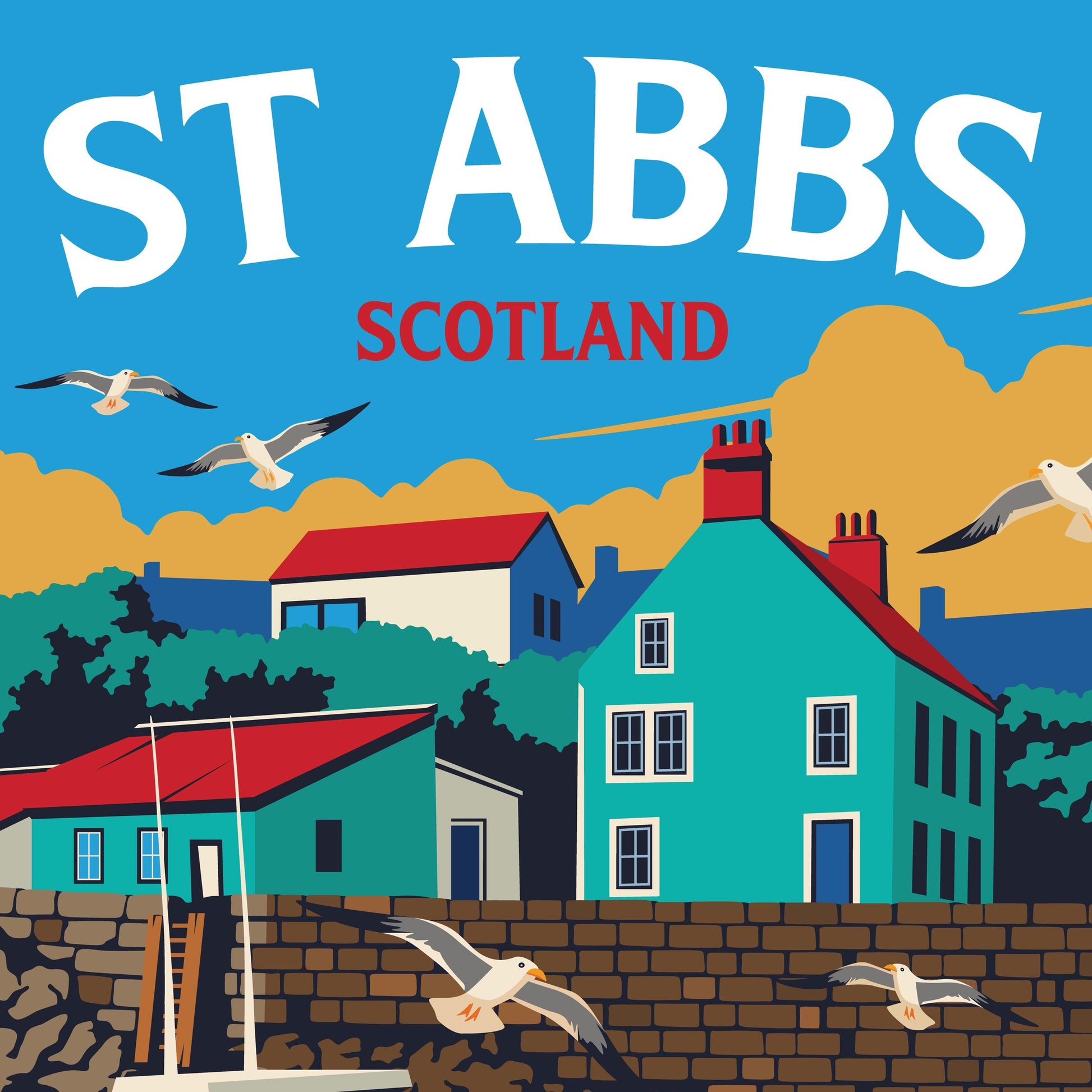 St Abbs Print - Berwickshire Travel Poster - St Abb's Harbour