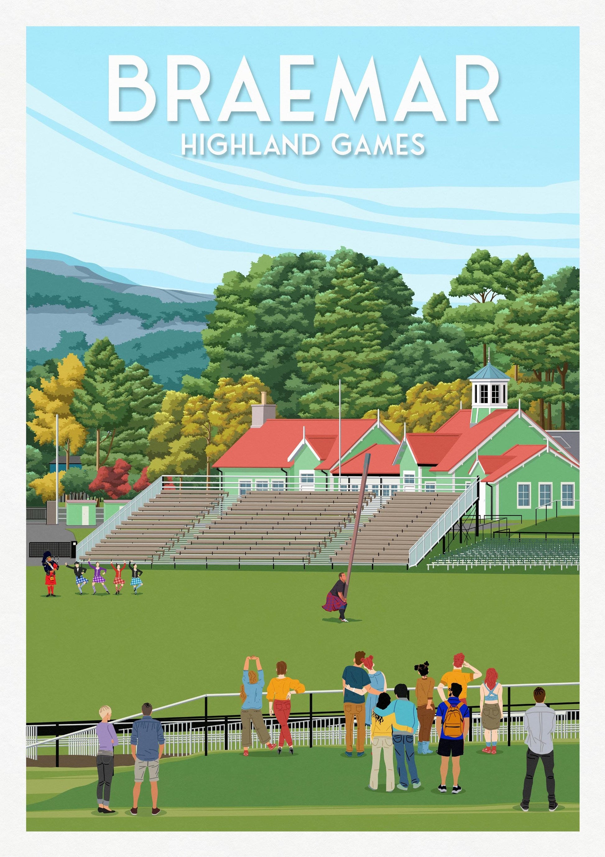 Braemar Highland Games Travel Poster - Scotland - Scottish Landscape Wall Art for Home or Office Decor - A3, A2, A1
