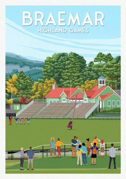 Braemar Highland Games Travel Poster - Scotland - Scottish Landscape Wall Art for Home or Office Decor - A3, A2, A1