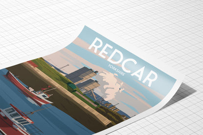 Redcar Travel Poster - Fishing Boats & Power Station Print