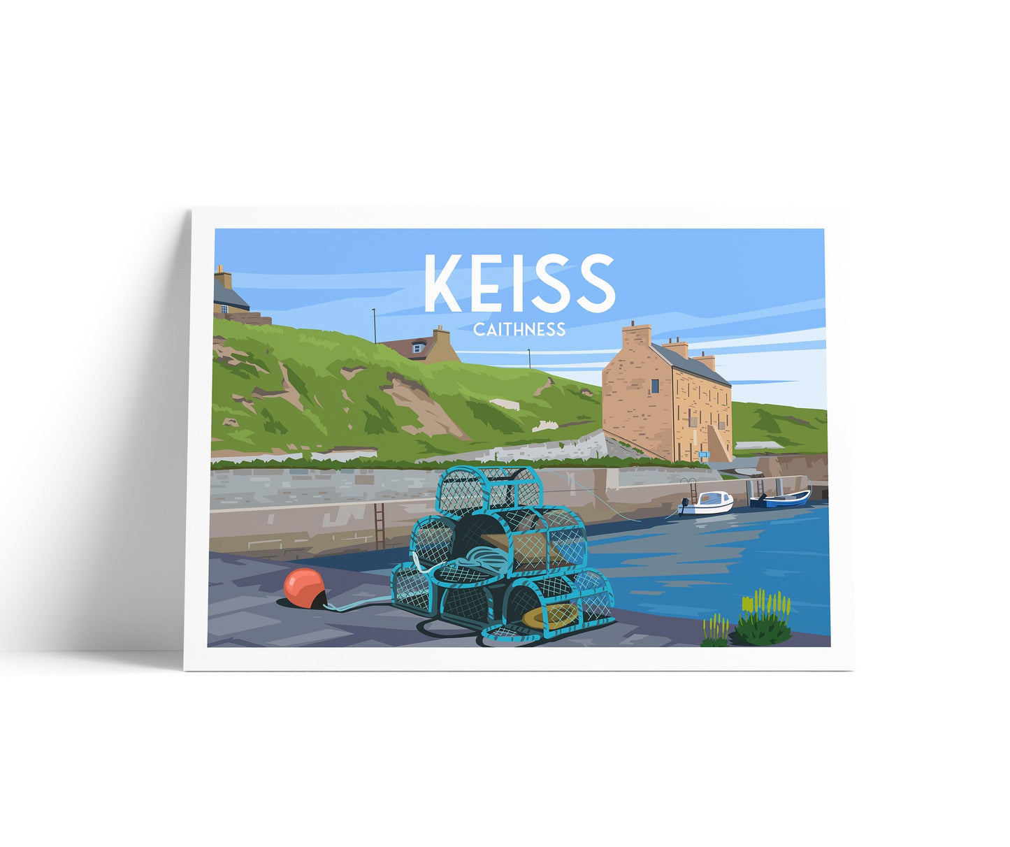Keiss Travel Poster - Crab Creels at the Harbour | A4 & A3 Print - Caithness - Scotland