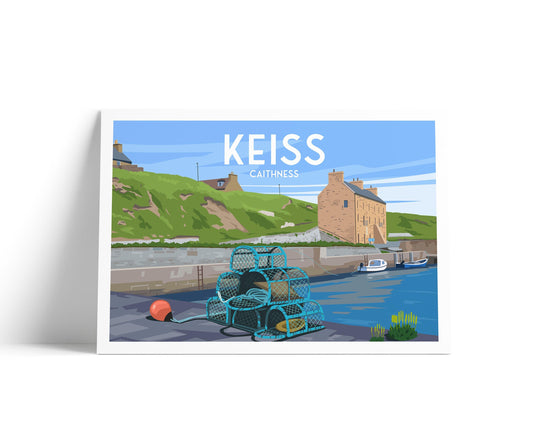 Keiss Travel Poster - Crab Creels at the Harbour | A4 & A3 Print - Caithness - Scotland