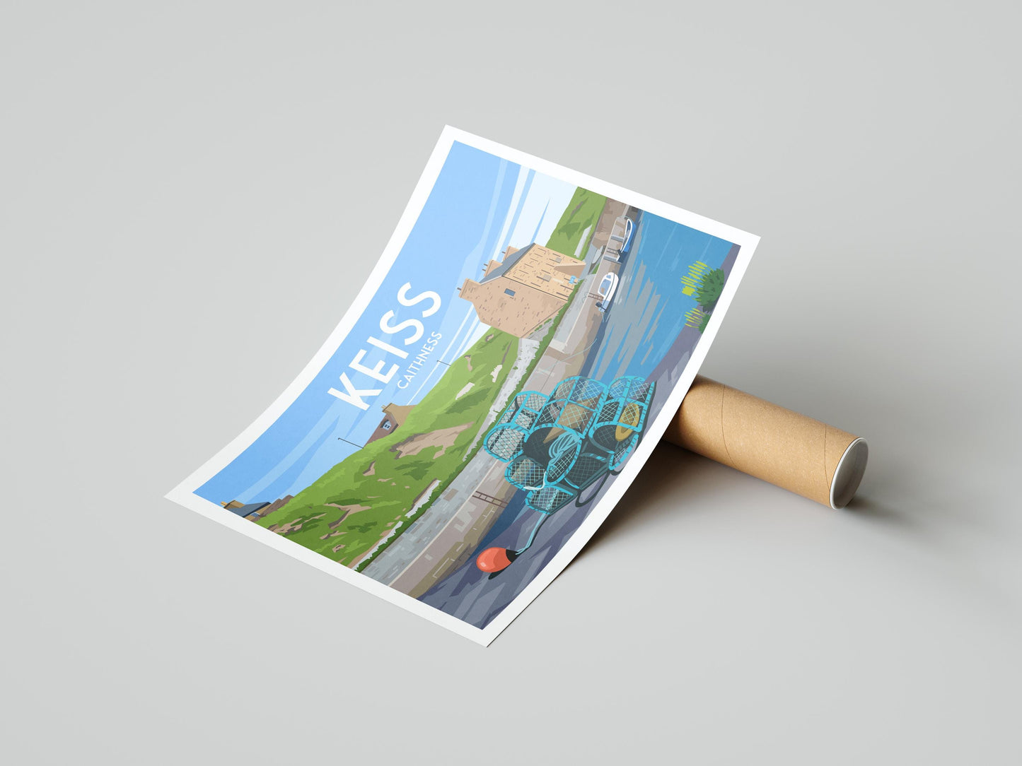 Keiss Travel Poster - Crab Creels at the Harbour | A4 & A3 Print - Caithness - Scotland