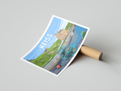 Keiss Travel Poster - Crab Creels at the Harbour | A4 & A3 Print - Caithness - Scotland