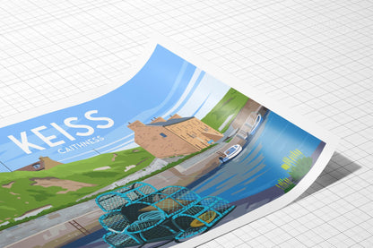 Keiss Travel Poster - Crab Creels at the Harbour | A4 & A3 Print - Caithness - Scotland