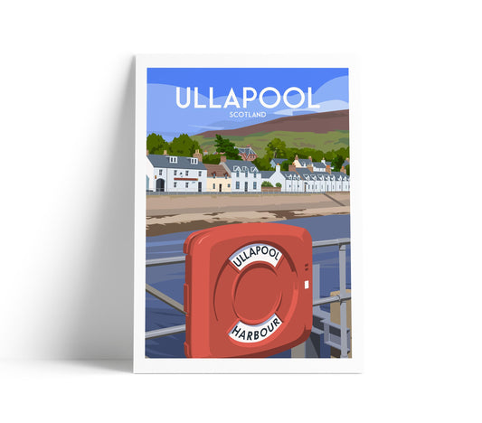 Ullapool Harbour Travel Poster – Scenic Scottish Coastal Wall Art