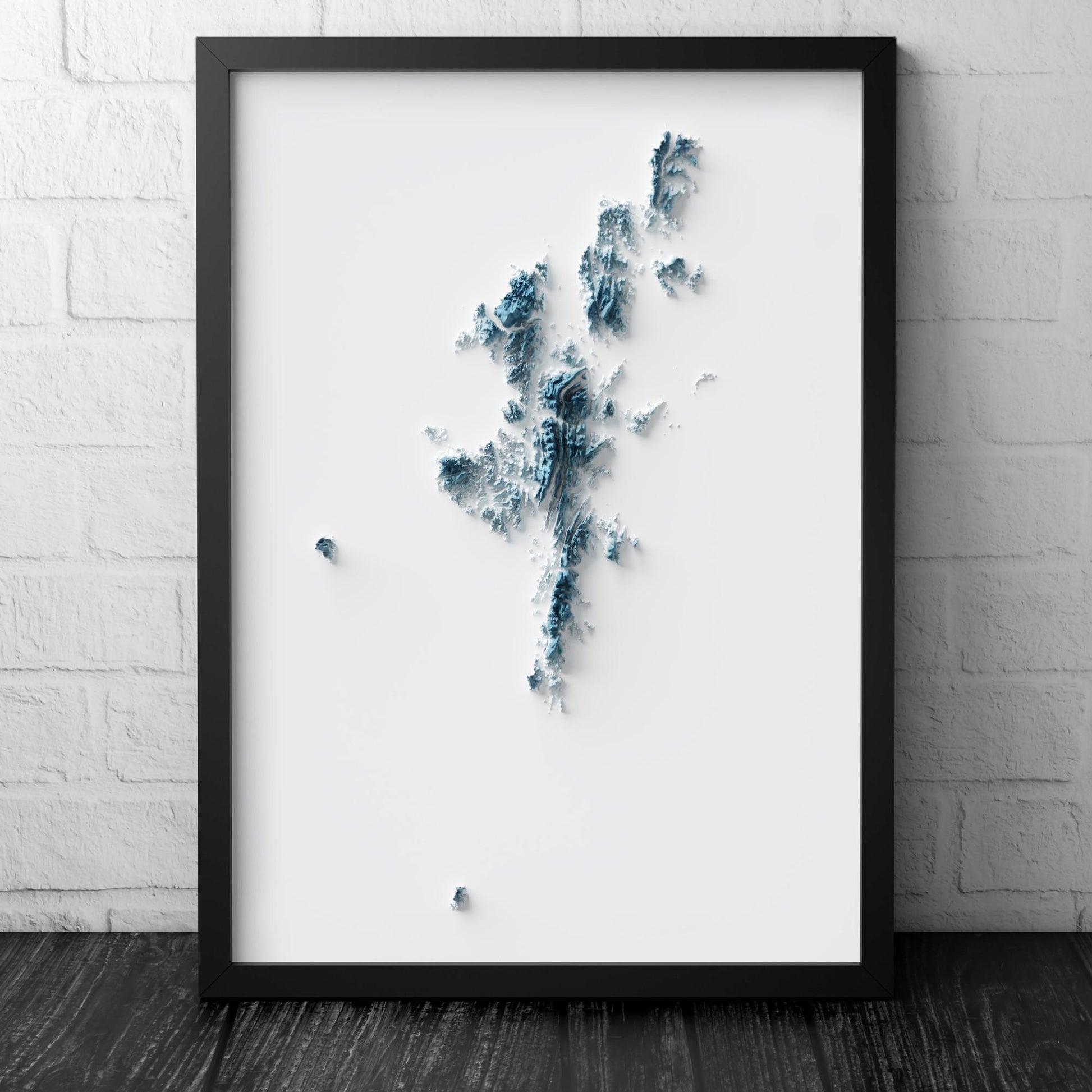 Shetland Isles Art Relief Map - 2D Print - Scotland Geology Poster - 2D Shaded Relief Map - Lerwick - Scalloway - Brae - Sandwick