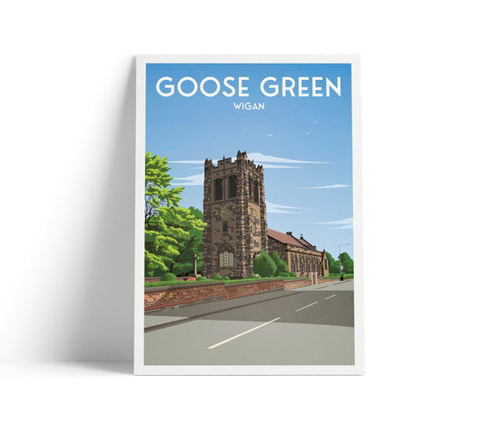 Goose Green, Wigan Travel Poster – St Paul’s Church Illustration