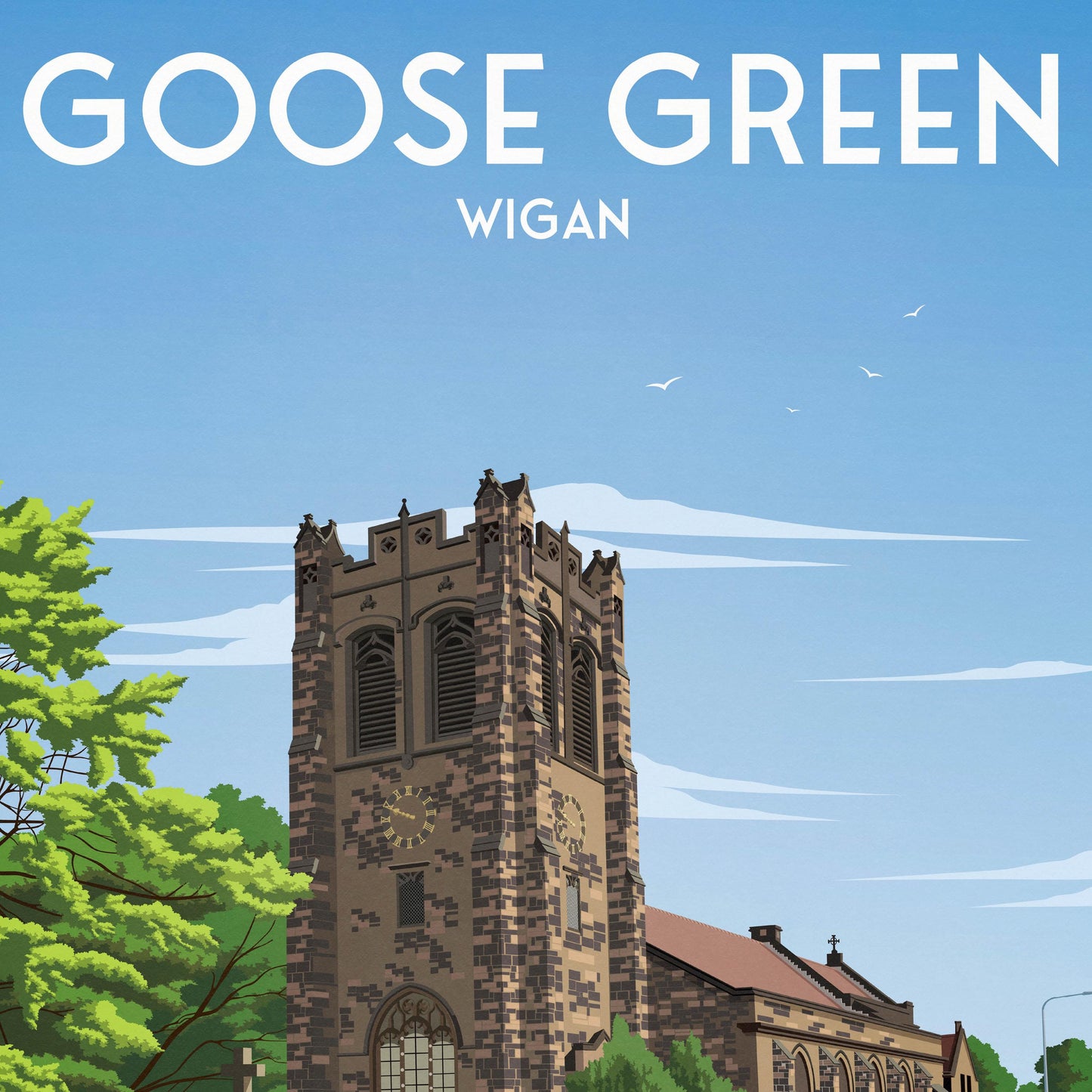 Goose Green, Wigan Travel Poster – St Paul’s Church Illustration