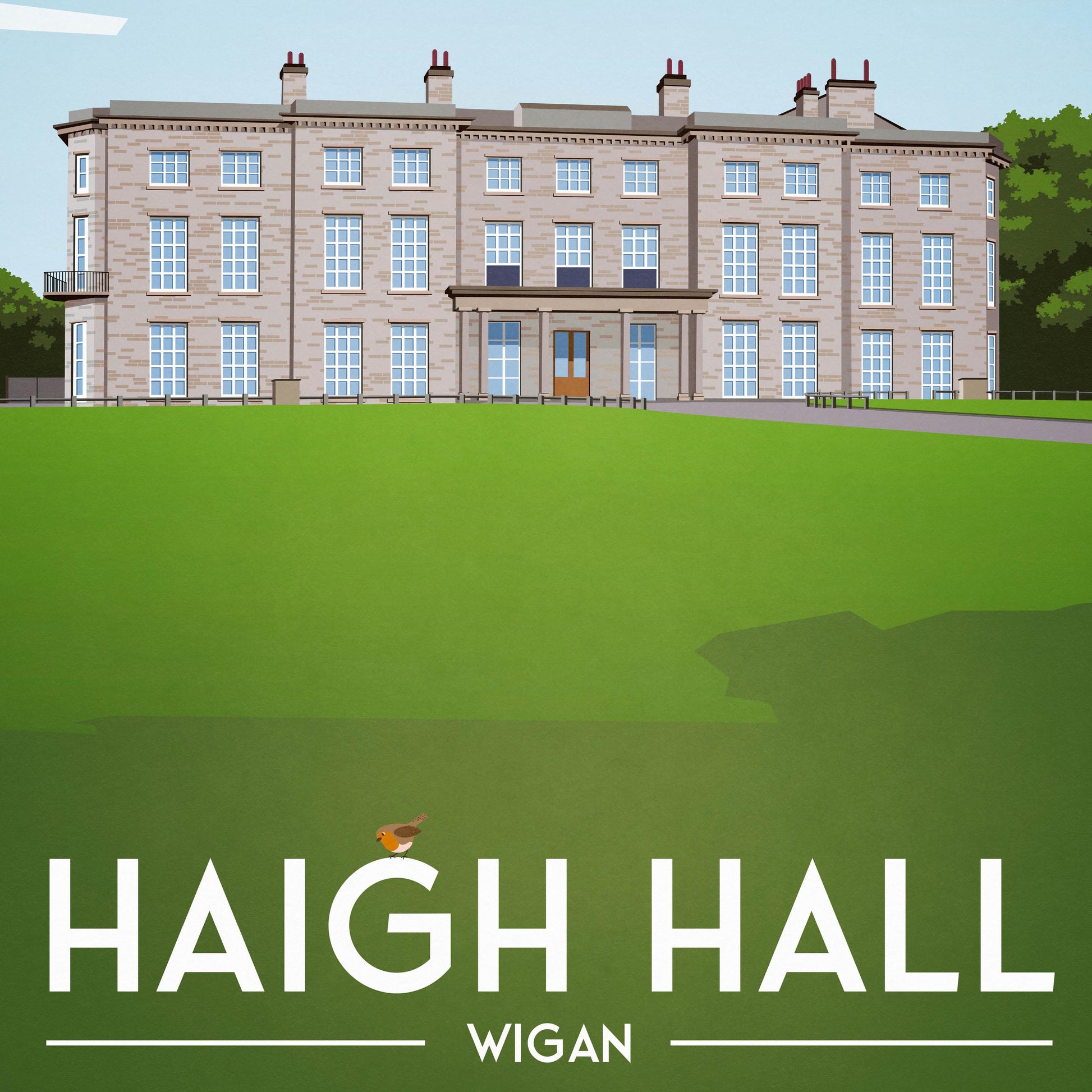 Haigh Hall, Wigan Travel Poster – Vintage Style Wall Art Print (A4, A3, A2, A1)
