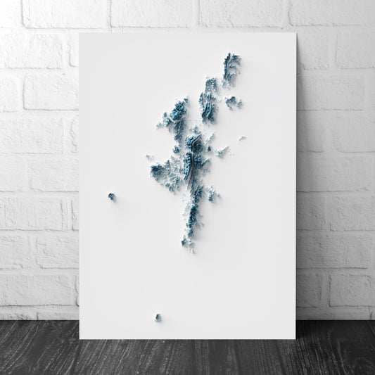 Shetland Isles Art Relief Map - 2D Print - Scotland Geology Poster - 2D Shaded Relief Map - Lerwick - Scalloway - Brae - Sandwick