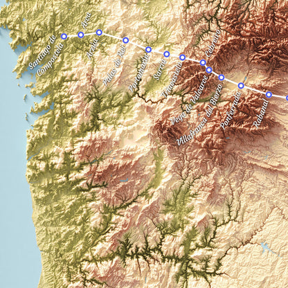 Camino de Santiago 3D Shaded Trail Map | Pilgrimage Route Wall Art | A3, A2, A1