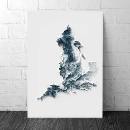 England Map - 2D Print - British Islands Geology - 2D Shaded Relief Map