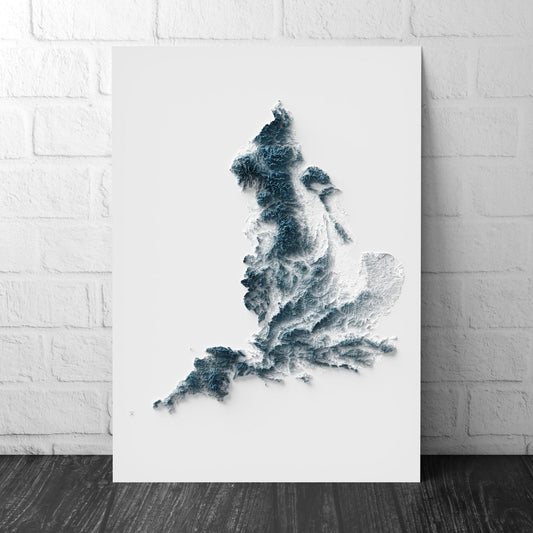 England Map - 2D Print - British Islands Geology - 2D Shaded Relief Map