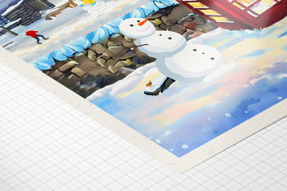 Nedd Travel Poster – Sheep & Red Telephone Booth on a Starry Winter Night – A4, A3, A2, A1