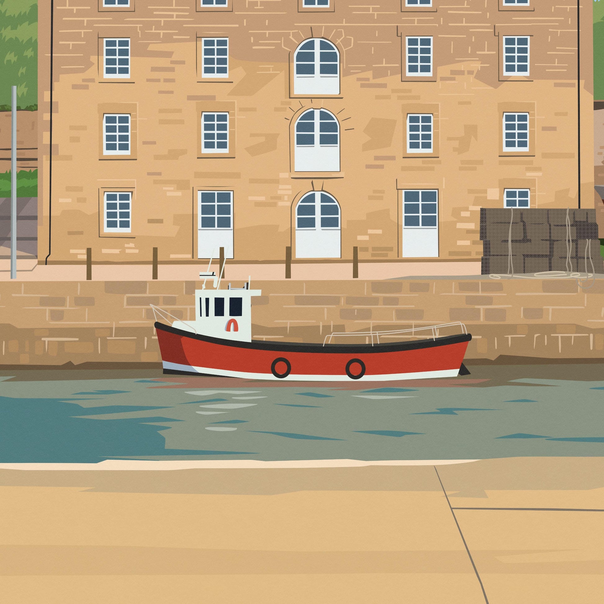 Burghead Harbour Travel Poster – Scottish Coastal Wall Art Print | Moray Firth Illustration