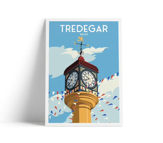 Tredegar Travel Poster – Welsh Clock Tower Wall Art Print | Vintage-Style Tredegar Illustration