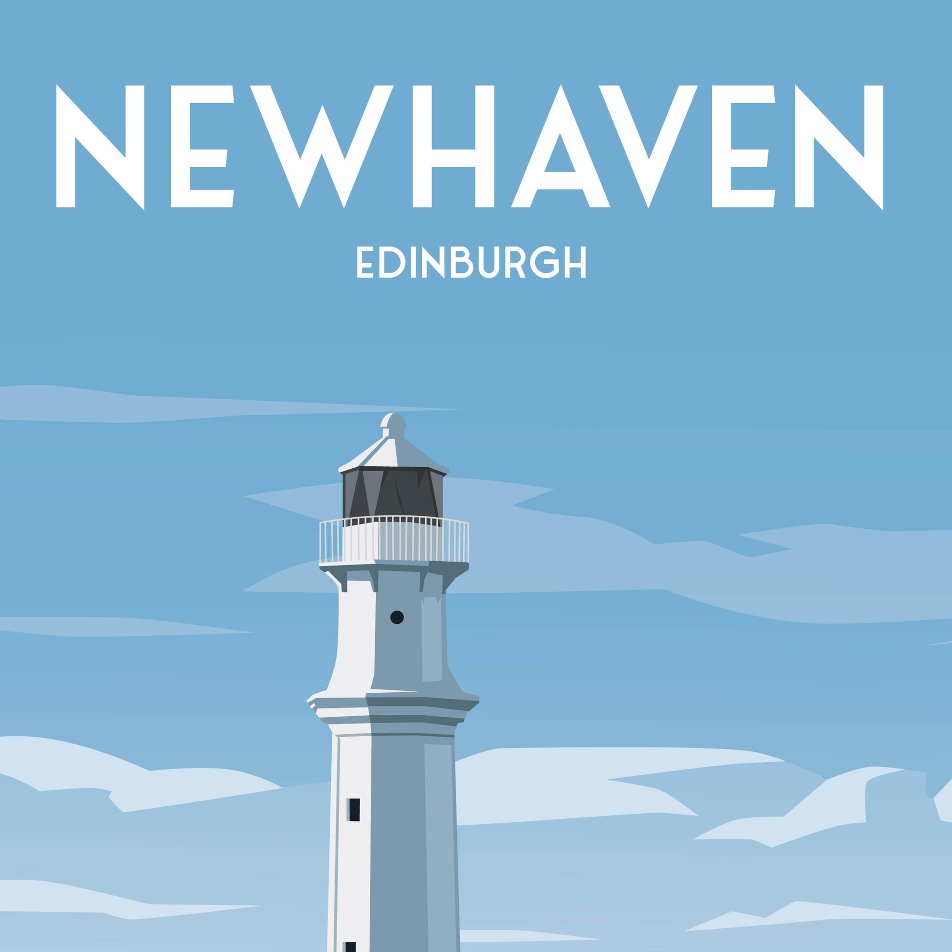 Newhaven Travel Poster – Fishing Boat & Lighthouse | Coastal Wall Art | Scotland Print