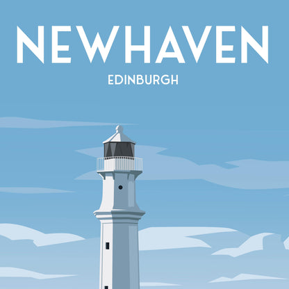 Newhaven Travel Poster – Fishing Boat & Lighthouse | Coastal Wall Art | Scotland Print