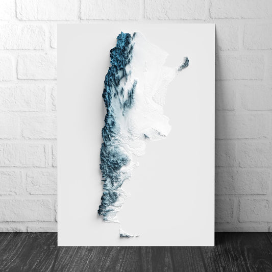 Argentina Art Relief Map - 2D Print - Argentinian Geology - 2D Shaded Relief Map