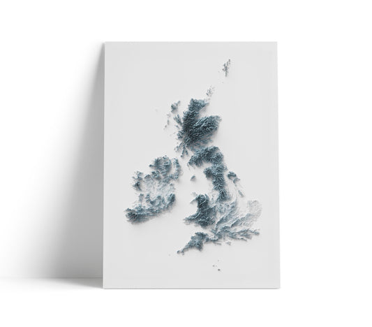 United Kingdom Map - 2D Print - British Islands Geology - 2D Shaded Relief Map