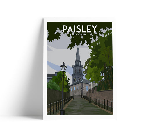 Paisley, Scotland – Travel Poster Print Featuring the High Church (A4, A3, A2, A1 – Matt or Satin Finish)