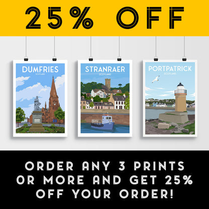 Stranraer Travel Poster Print | Scottish Coastal Wall Art | A4 to A1 Sizes | Matt or Satin Finish