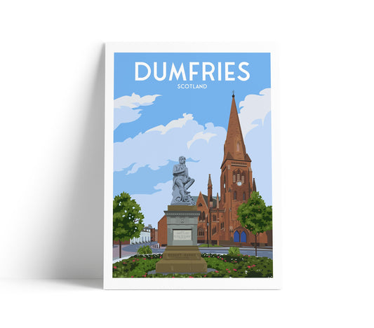 Dumfries Travel Poster | Robert Burns Statue Art Print | A4 to A1 Sizes | Matt or Satin Finish