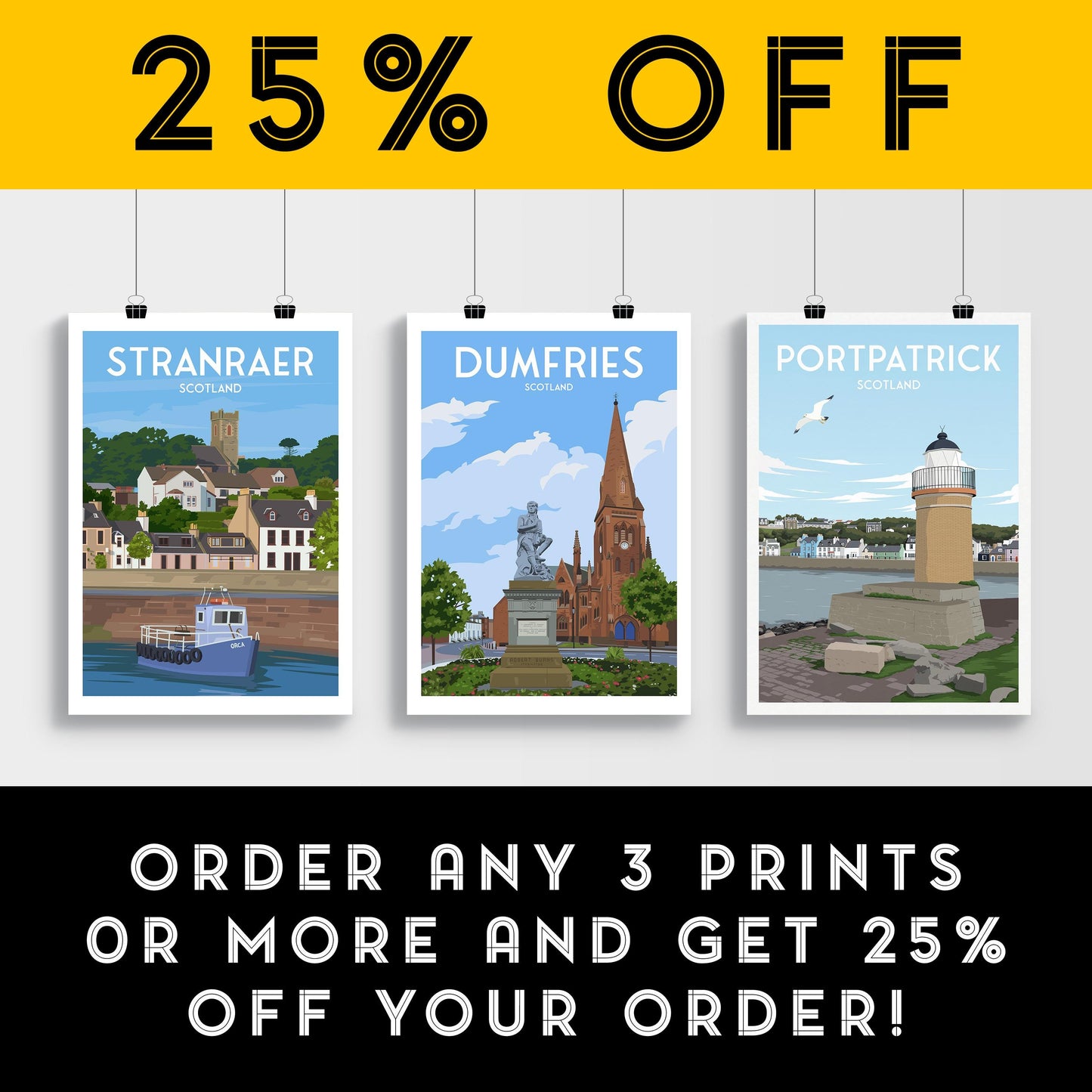Dumfries Travel Poster | Robert Burns Statue Art Print | A4 to A1 Sizes | Matt or Satin Finish
