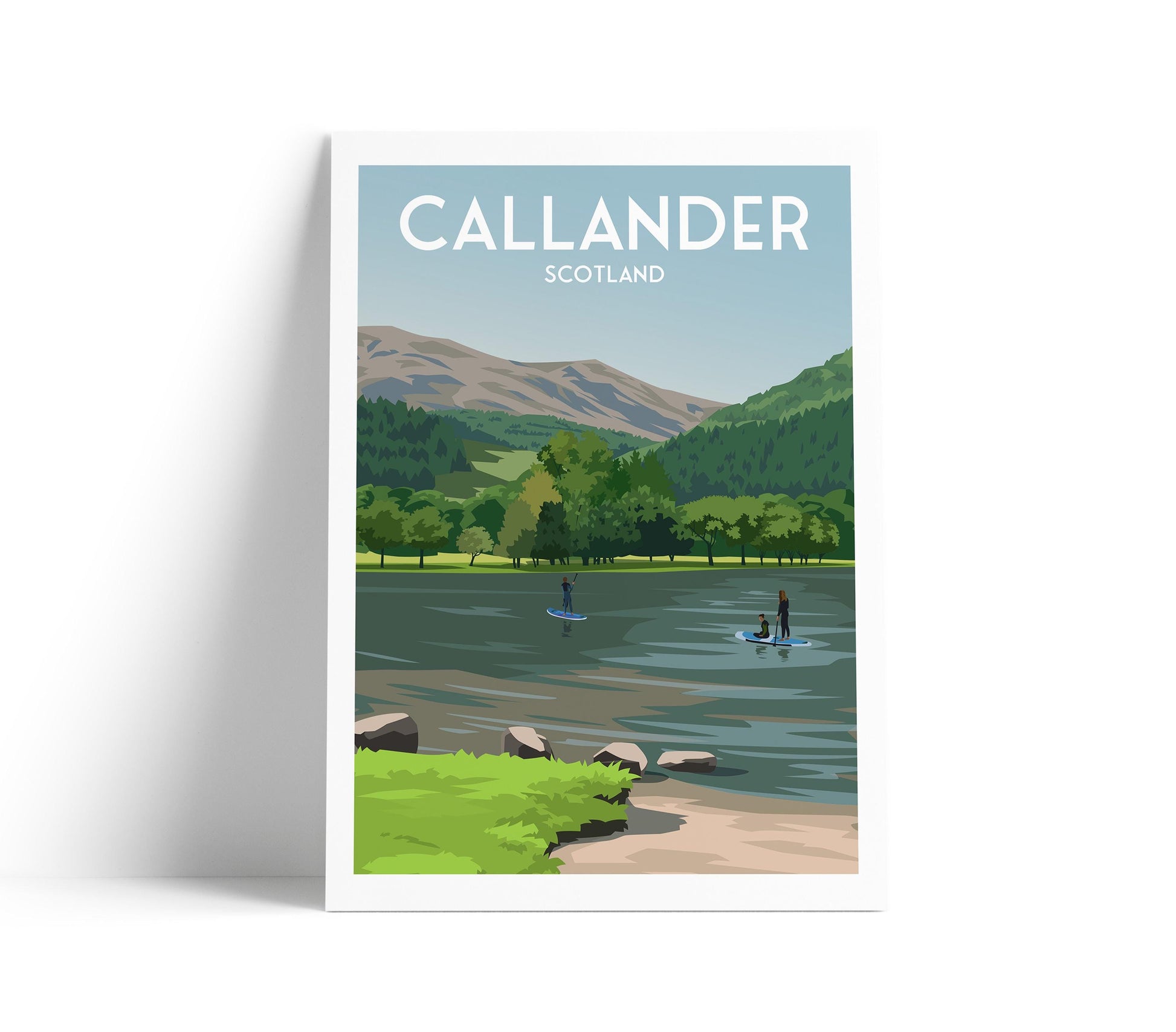 Callander Print - Scottish Travel Poster - Loch Lubnaig - Perthshire - Paddle Boarding