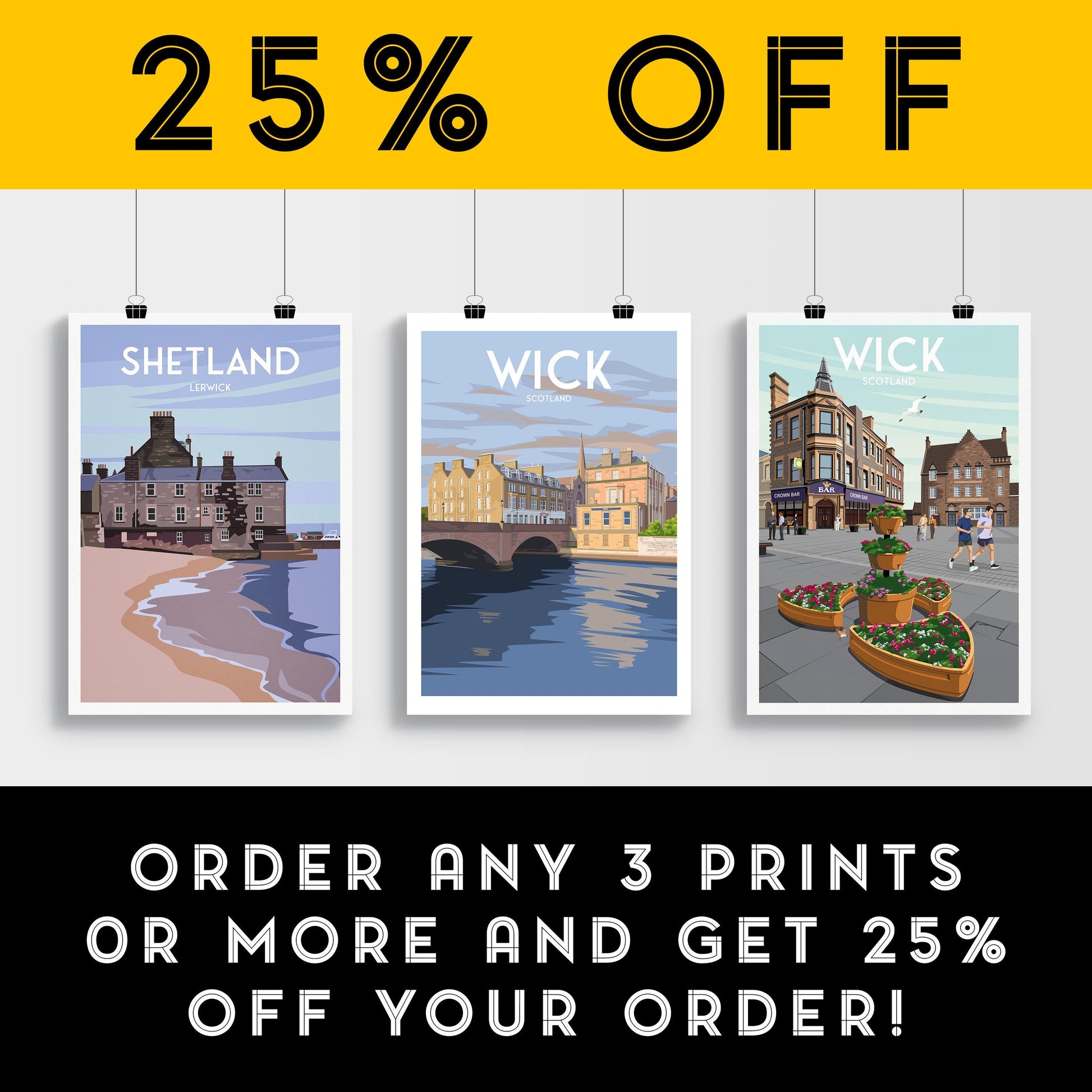 Wick Travel Poster | Caithness Scotland Wall Art Print | A4 to A1 Sizes | Matt or Satin Finish