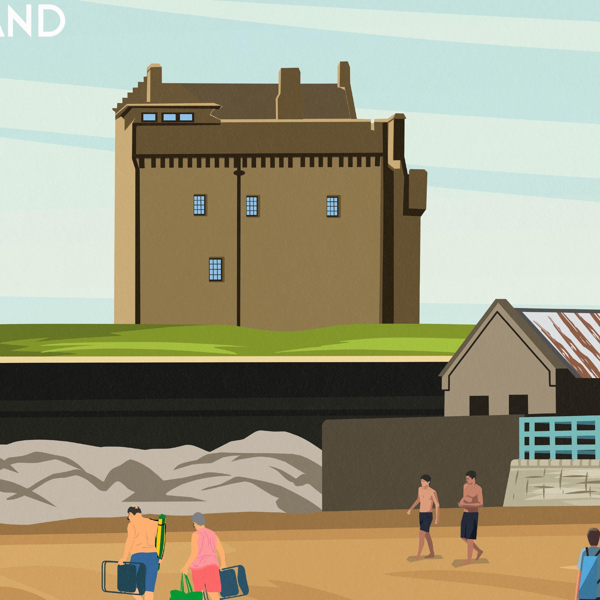Broughty Ferry Travel Poster | Scotland Beach & Castle Wall Art | A4 to A1 Sizes | Matt or Satin Finish