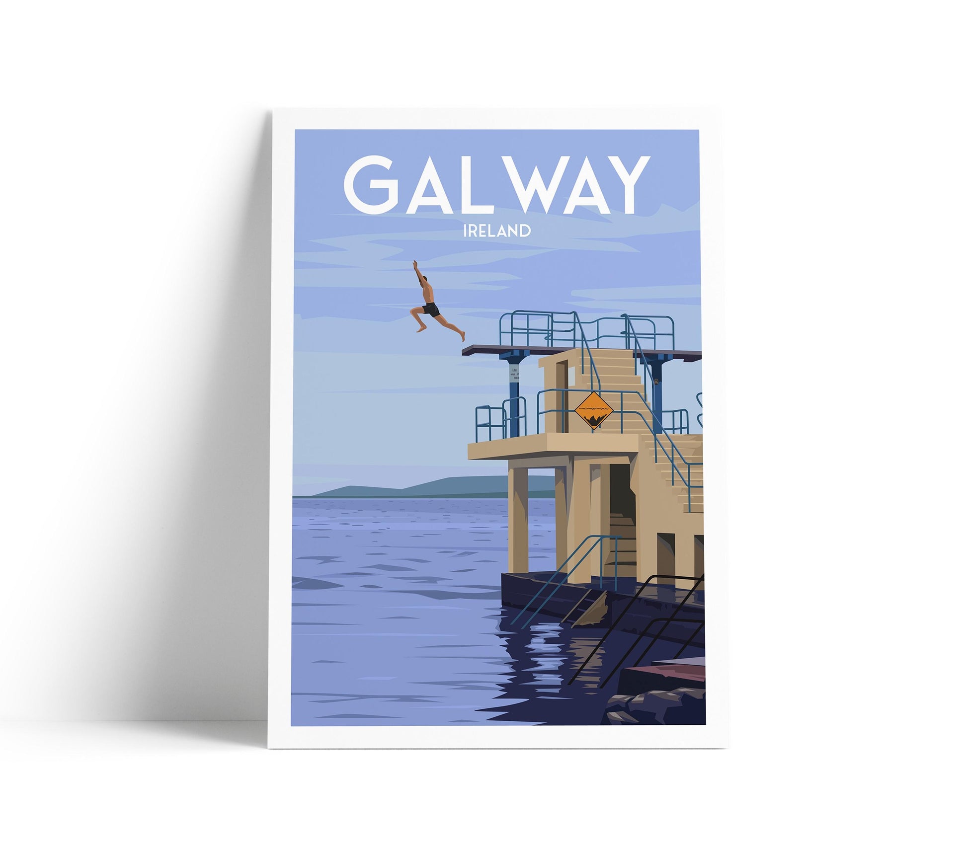 Galway, Ireland Travel Poster – Blackrock Diving Board & Diver – Vintage-Style Wall Art (A4, A3, A2, A1)