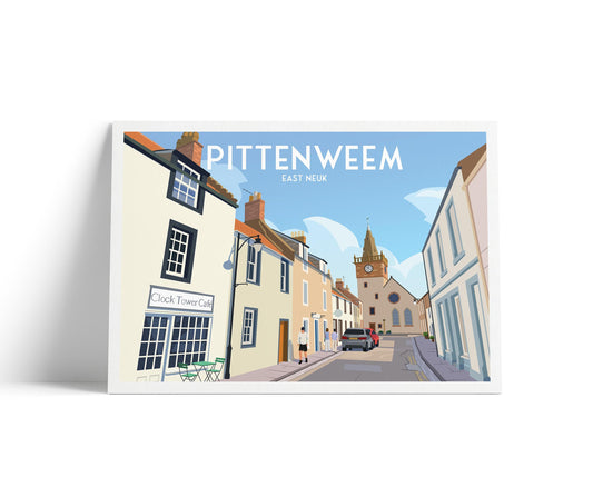 Pittenweem Travel Poster | East Neuk Wall Art | Clock Tower Illustration | Scotland Art Print | A4 A3 A2 A1 | Matt or Satin Finish