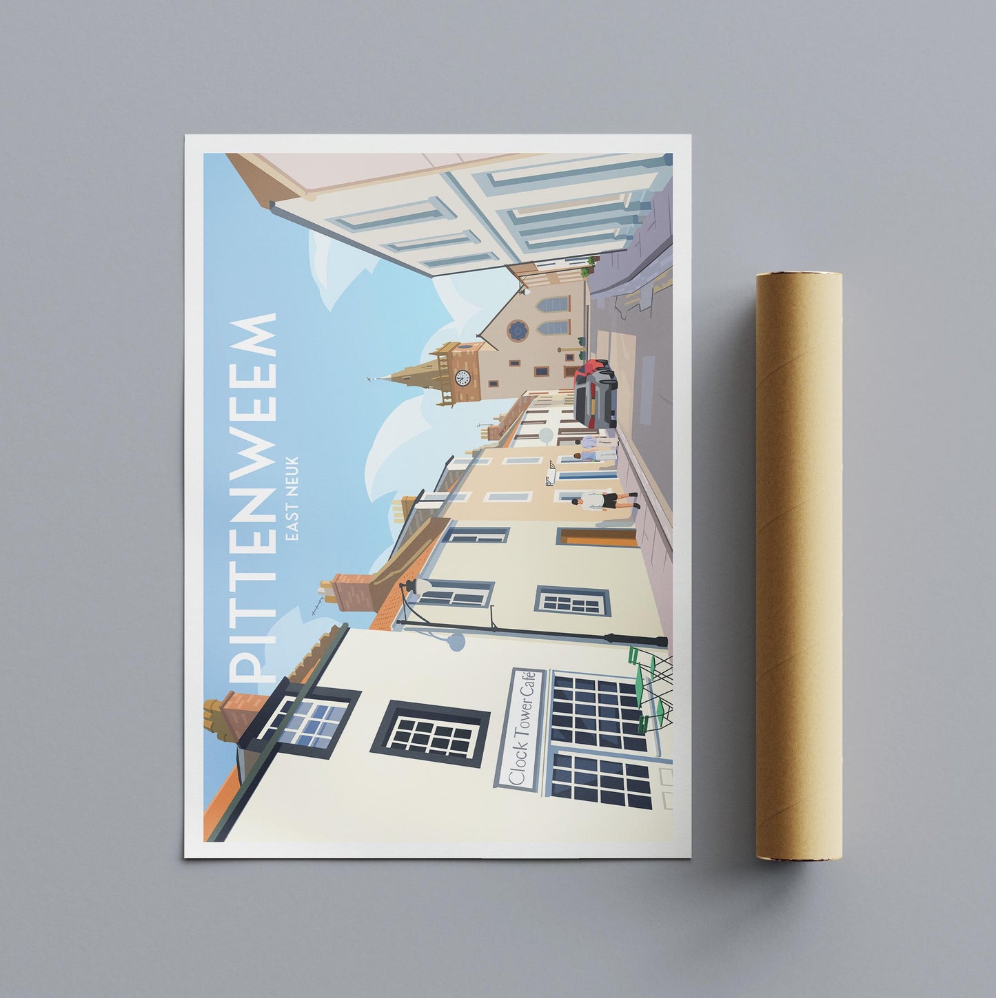 Pittenweem Travel Poster | East Neuk Wall Art | Clock Tower Illustration | Scotland Art Print | A4 A3 A2 A1 | Matt or Satin Finish