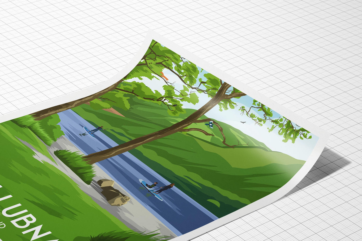 Loch Lubnaig Travel Poster | Scottish Paddleboarding Wall Art | Loch Scene Print | A4 A3 A2 A1 | Matt or Satin Finish