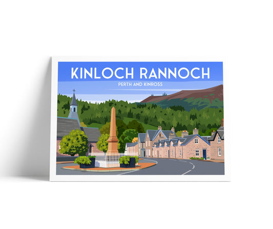 Kinloch Rannoch Travel Poster – Illustrated Wall Art Print of Perth and Kinross Village, Scotland