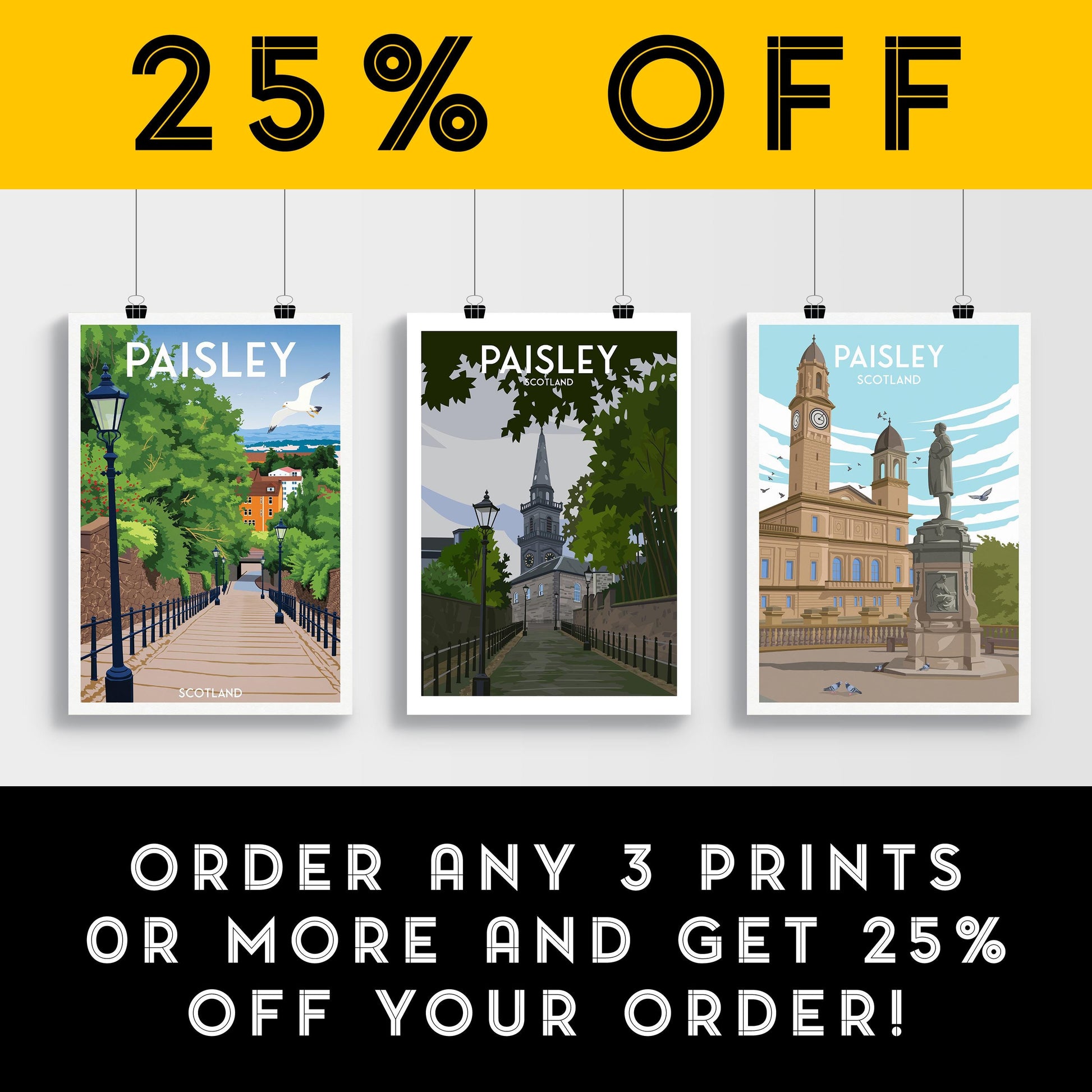Paisley, Scotland – Travel Poster Print Featuring the High Church (A4, A3, A2, A1 – Matt or Satin Finish)