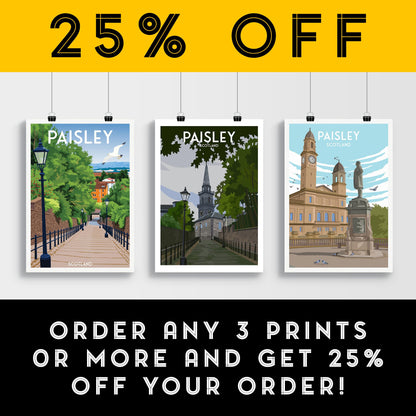 Paisley, Scotland – Travel Poster Print Featuring the High Church (A4, A3, A2, A1 – Matt or Satin Finish)