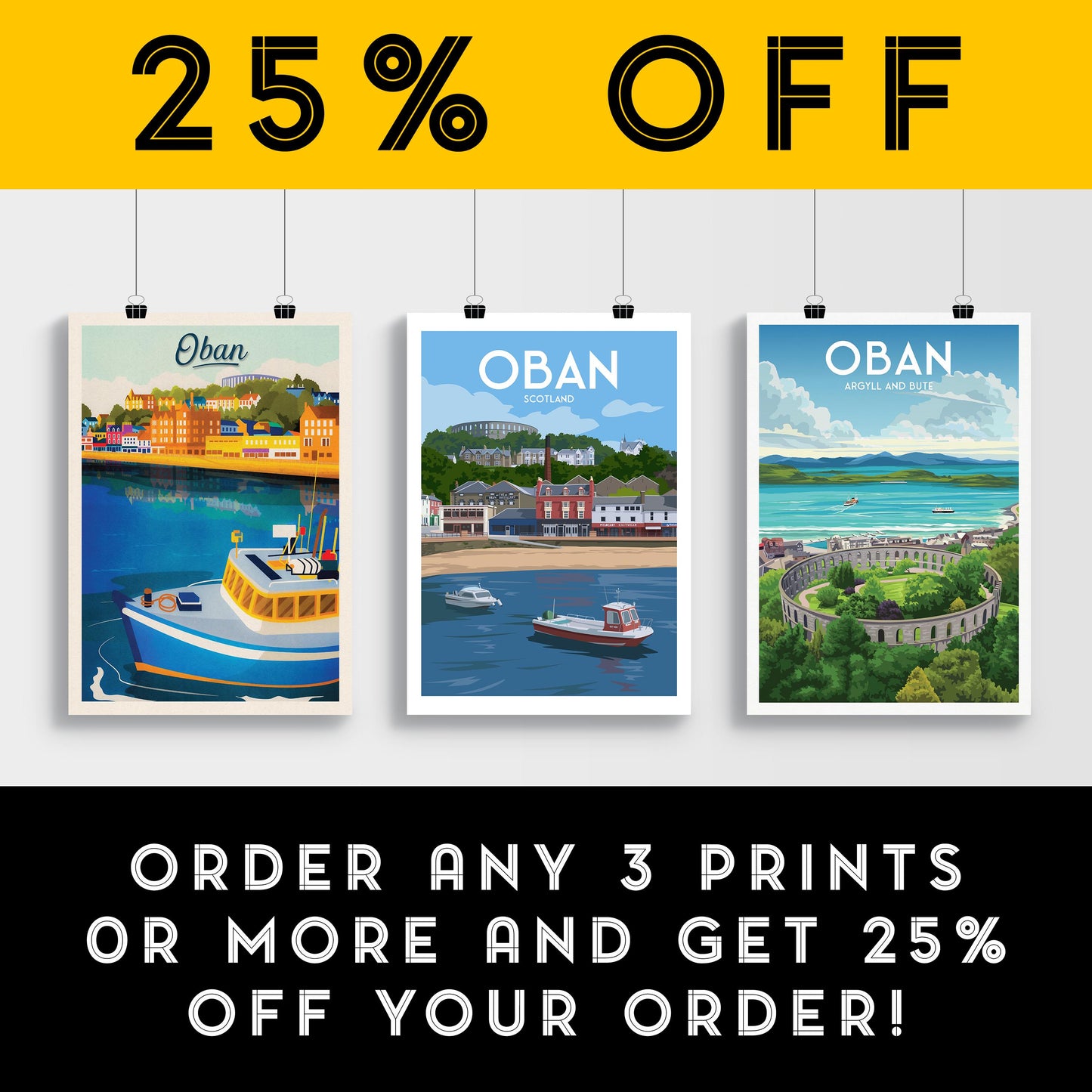 Oban Travel Poster | Scotland Coastal Wall Art | A4 to A1 Sizes | Matt or Satin Finish