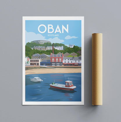 Oban Travel Poster | Scotland Coastal Wall Art | A4 to A1 Sizes | Matt or Satin Finish