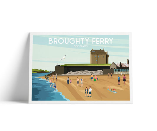 Broughty Ferry Travel Poster | Scotland Beach & Castle Wall Art | A4 to A1 Sizes | Matt or Satin Finish