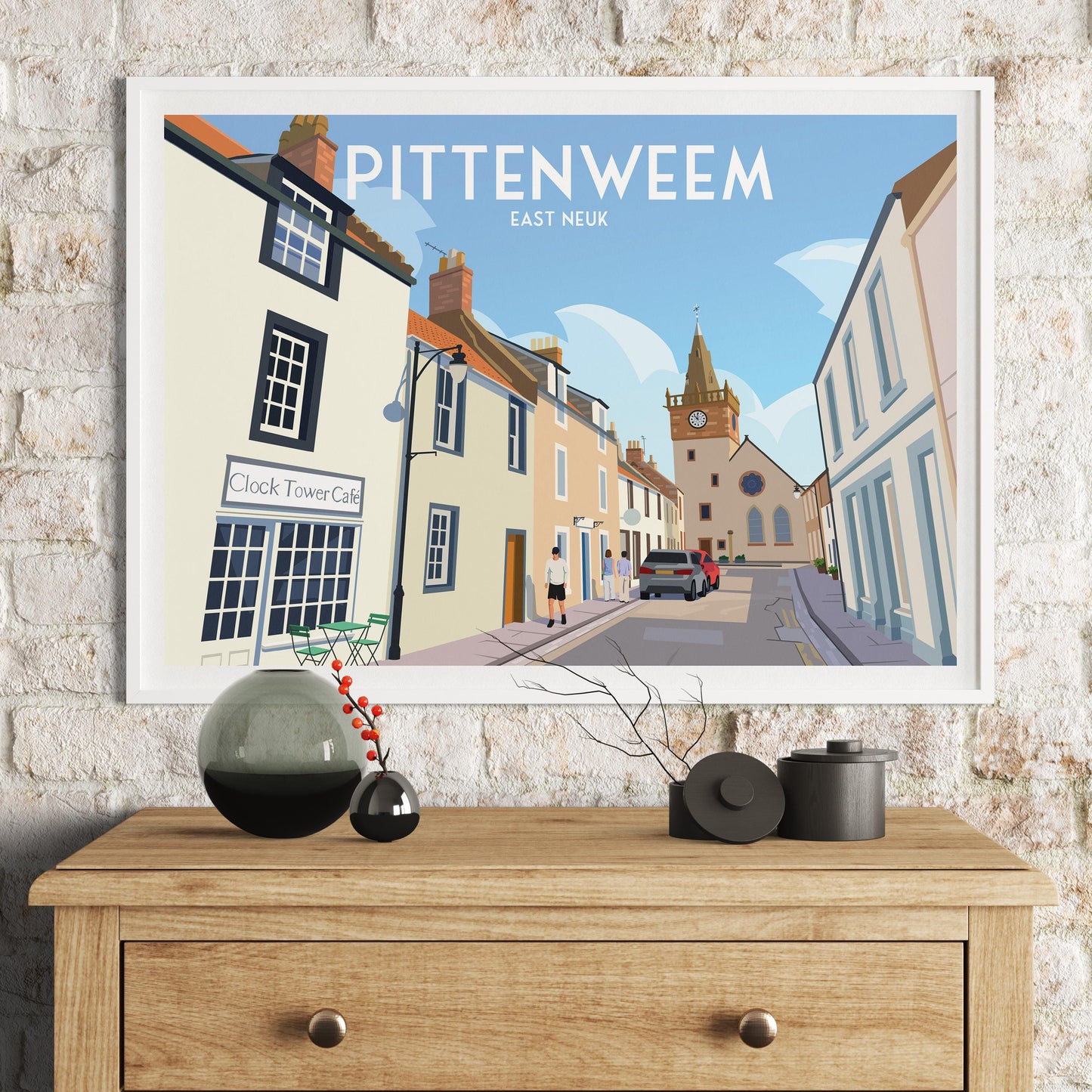 Pittenweem Travel Poster | East Neuk Wall Art | Clock Tower Illustration | Scotland Art Print | A4 A3 A2 A1 | Matt or Satin Finish
