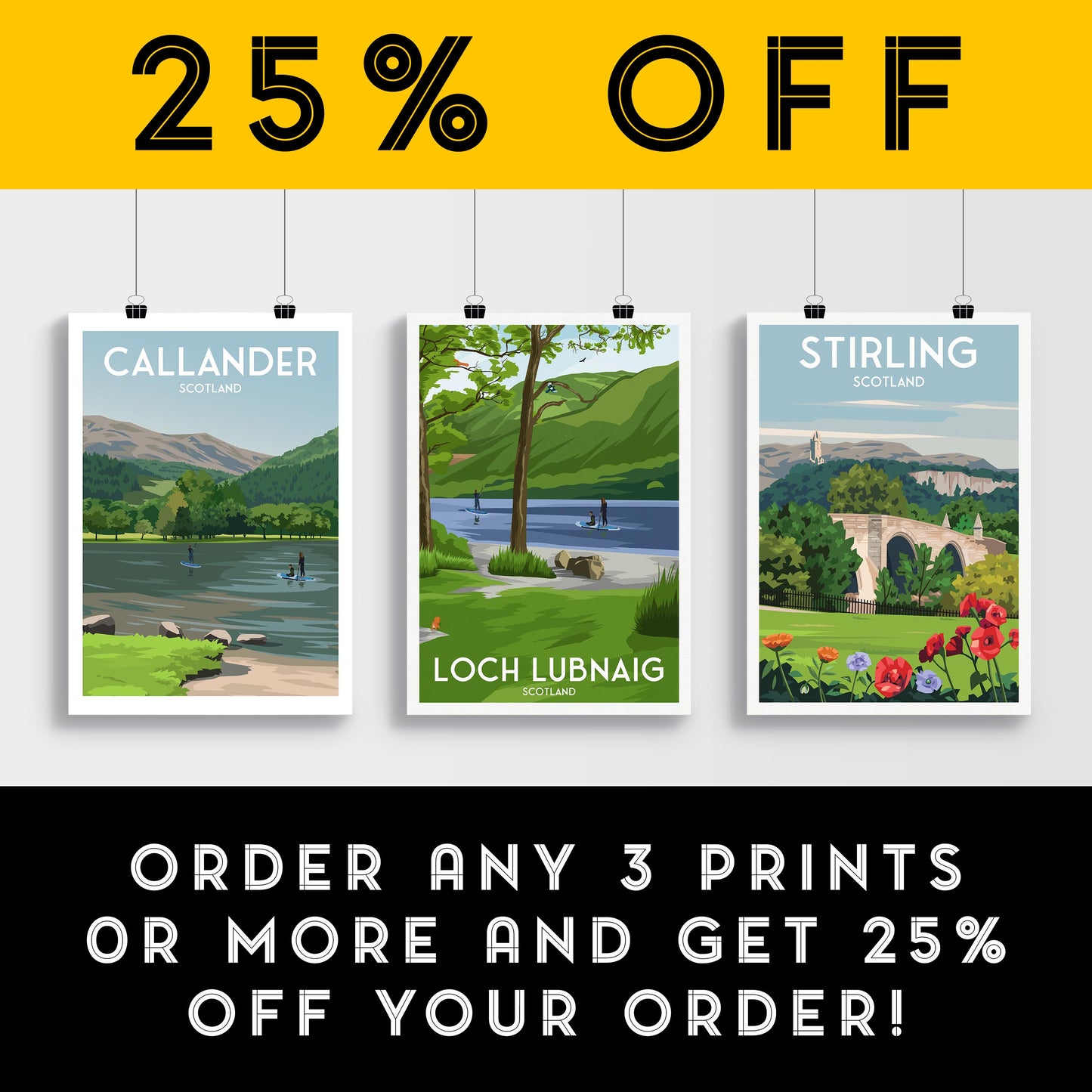Loch Lubnaig Travel Poster | Scottish Paddleboarding Wall Art | Loch Scene Print | A4 A3 A2 A1 | Matt or Satin Finish