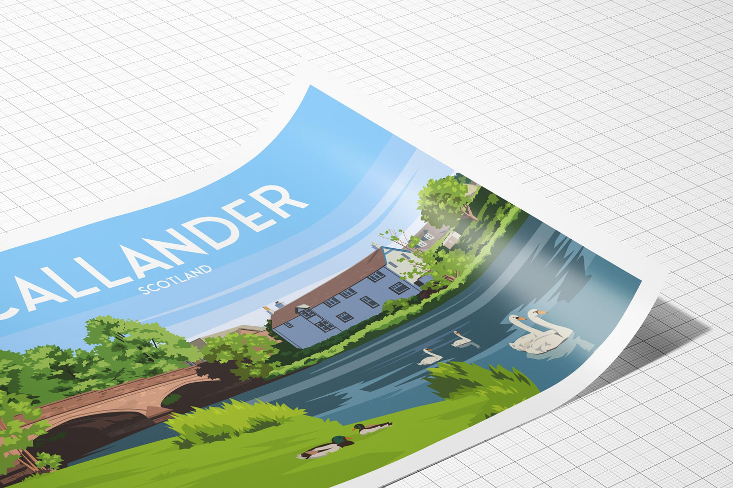 Callander Travel Poster | Scottish Village Wall Art | River Teith Print | A4 A3 A2 A1 | Matt or Satin Finish