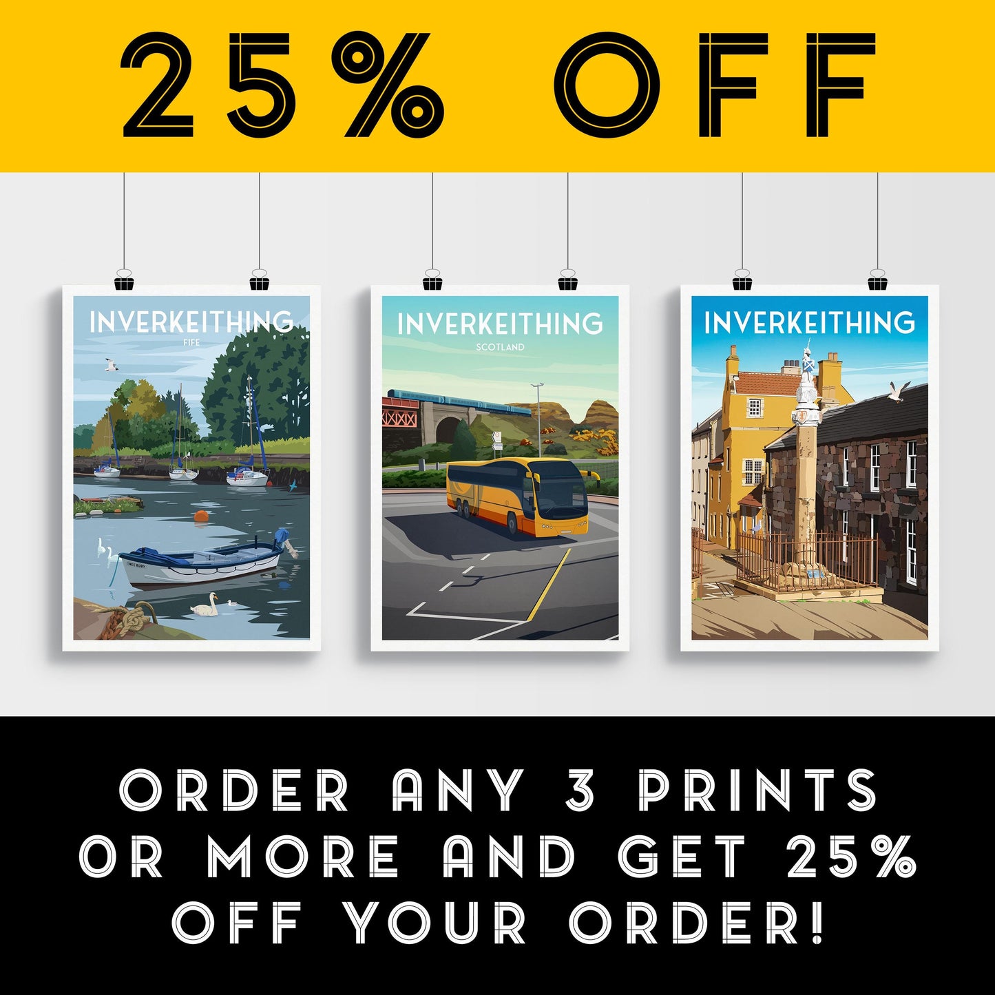 Inverkeithing Park and Ride Travel Poster – Fife Wall Art Print | A4 to A1 | Stagecoach Bus & Rail Bridge Illustration | Scotland Poster