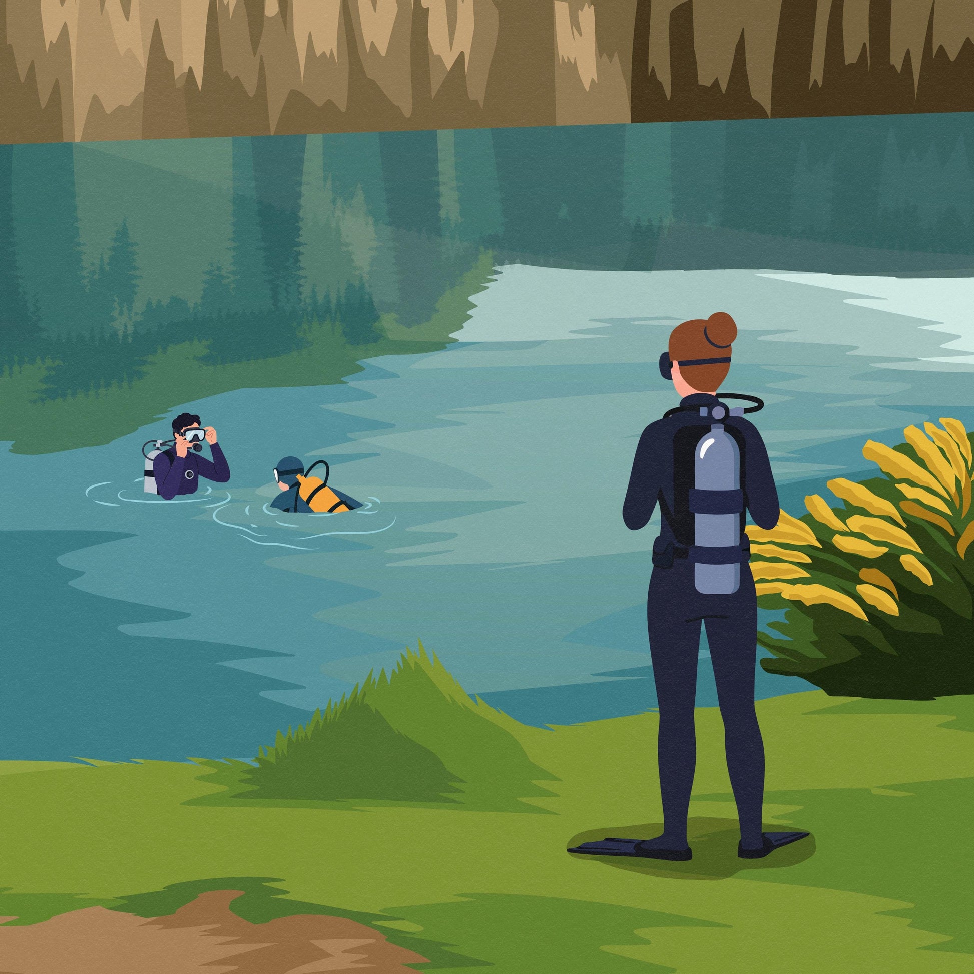 Inverkeithing Travel Poster | Scuba Diver at Prestonhill Quarry | A4–A1 Sizes | Matte or Satin Finish